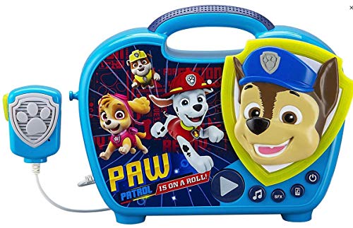 EKids PW-115 Paw Patrol Sing Along Boombox with Microphone, Built in Music, Flashing Lights, Real Working Mic for Kids Karaoke Machine, Connects Mp3 Player Aux in Audio Device, Blue