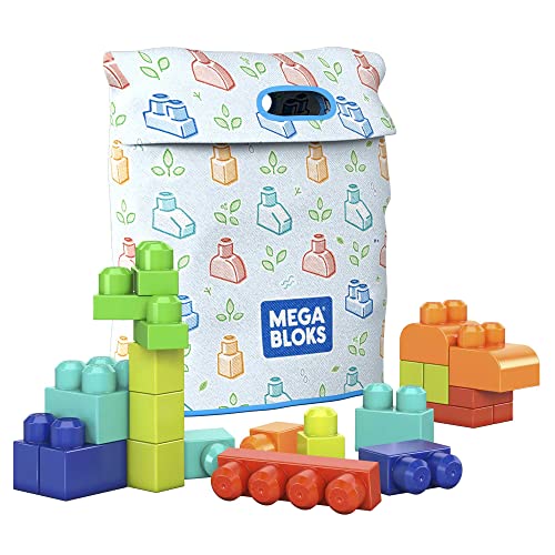 MEGA Bloks Fisher-Price Toddler Blocks Toys Set, Build n Play Bag with 60 Plant-Based Pieces and Storage, Blue, Ages 1+ Years
