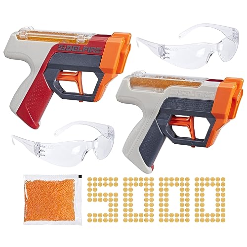 Nerf Pro Gelfire Dual Wield Pack, 2 Blasters, No-Prime Firing, 5000 Gelfire Rounds, 2X 100 Round Integrated Hoppers, 2 Eyewear, Ages 14 Up