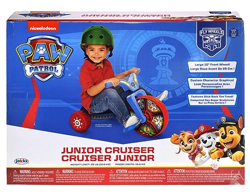 Disney Paw Patrol Fly Wheels Junior Cruiser Ride On - Paw Patrol Kids Tricycle with Character Graphics Featuring Chase, Rubble, Skye, Paw Patrol Tricycle with 10-Inch Front Wheel - for Ages 2 to 4