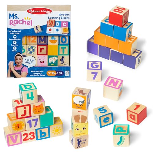 Ms. Rachel Melissa Doug Letter, Number, and Game Wooden Learning Blocks with Activity Cards for Girls and Boys Toddlers Ages 18 Months+ - FSC-Certified
