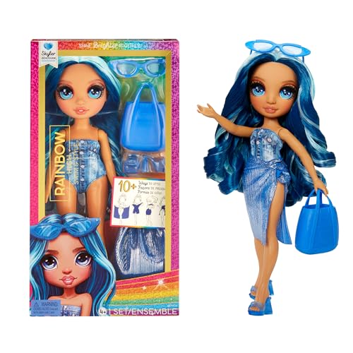 Rainbow High Swim Style Skyler, Blue 11" Fashion Doll with Shimmery Wrap to Style 10+ Ways, Removable Swimsuit, Sandals, Fun Play Accessories, Great Toy Gift for Girls Kids Ages 4-12 Years