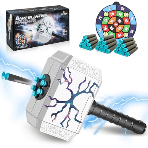 Hammer Dart-Blasting Toy for Nerf Guns with Lights, Thor Thunder Mjolnir Shooting Game, Fortnite Gun Kids Superhero Roleplay for 6 7 8 9 10+ Year Old Boy