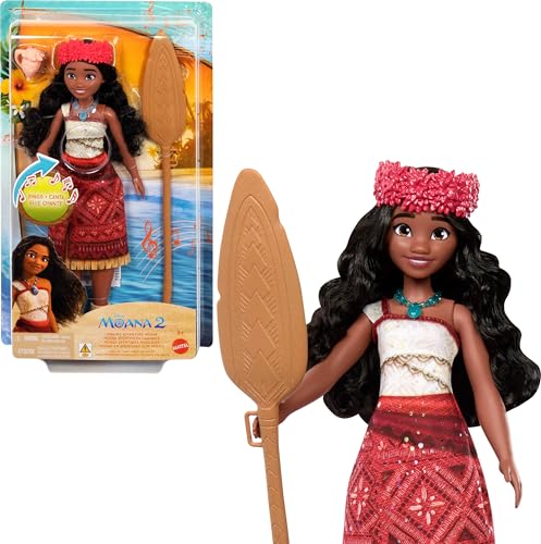 Mattel Disney Moana 2 Singing Adventure Moana Doll with Signature Outfit Accessories, Sings Were Back in English