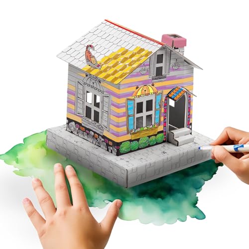 NonoTree Cozy - Kids Playhouse - Portable Cardboard Coloring House - Fun Kids Home Village Building Box - Arts Crafts Toy for Children Adults - Drawing Painting DIY Party - Creative Birthday Gift