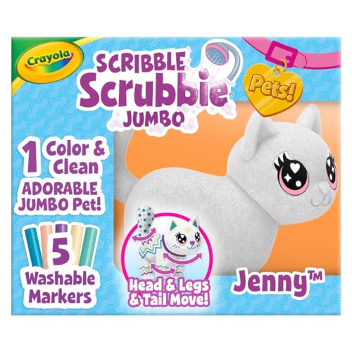 Crayola Scribble Scrubbie Jumbo, Large Posable Animal Toy, 6 Inches, Toy Cat for Girls Boys, Animal Grooming Toy, Gift