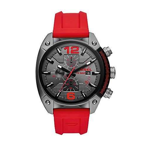 Diesel Overflow Stainless Steel and Silicone Chronograph Men's Watch, Color: Red Model: DZ4481