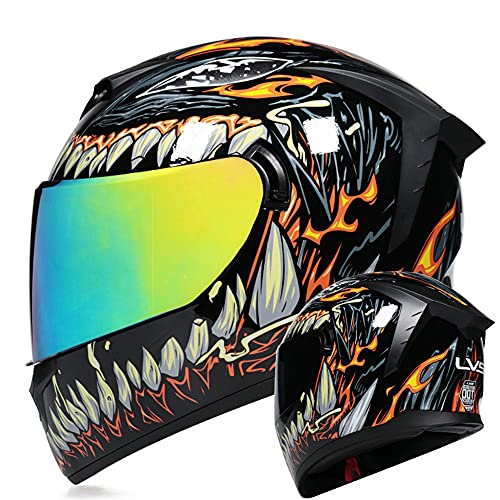 TRIPERSON Full Face Motorcycle Helmet DOT Approved Motorbike Moped Street Bike Racing Crash Helmet, Men and Women Mutations Color Mirror, X-Large