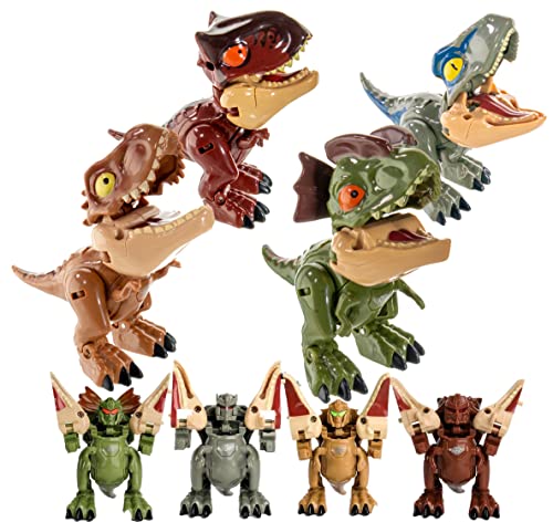 5 STAR SUPER DEALS Dinosaur Robot Transforming Toy 2 in 1 4 PC Set - w/Movable Limbs, Tail and Mouth, Jurassic Word Dino Robot Action Figure T-Rex Velociraptor Carnotaurus Dilophosaurus