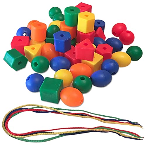 3 Bees & Me Jumbo Lacing Beads | Threading Toys for Toddlers and Kids Age 3, 4, 5 Years Old and Up | Fine Motor Activities for Preschool | 50 Large Beads and Strings