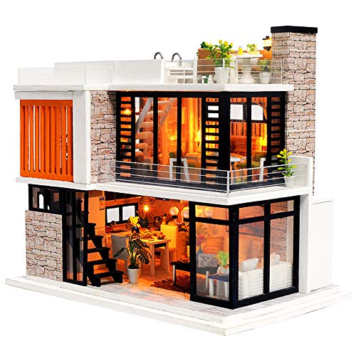 Spilay Dollhouse Miniature with Furniture,DIY Kit Mini Modern Villa Model with Music Box,1:24 Scale Creative Doll House Best Christmas Birthday Gift for Lovers Boys and GirlsFlorence