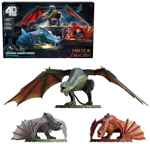 Spin Master Games 4D Build, House of The Dragon 3 Pack Dragon 3D Model Kit 350 Pcs, Desk Dcor, Game of Thrones Puzzles for Adults, 3D Puzzles for Adults Teens 12+