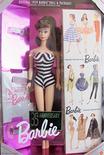 Barbie 35th Anniversary Doll Brunette Hair Reproduction 1959 Doll Package Special Edition 1993