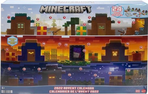 Mattel Minecraft Mob Head Minis Advent Calendar with 24 Surprises Including 6 Figures Accessories, Holiday Toy