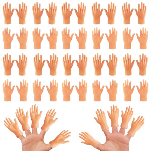50 Pack Tiny Finger Hands,Mini Fingers Funny Hand Puppets,Miniature Little Hand for Puppet Show,Party Favors,Games,Gag Performance,25 Left 25 Right