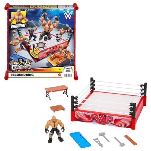 Mattel WWE Knuckle Crunchers Playset with Action Figure Accessories, Rebound Ring with Flex Mat Technology, Brock Lesnar 2.5-inch Figure