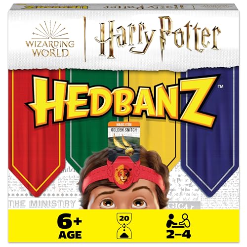 Hedbanz, Harry Potter Wizarding World 2022 Edition with New Cards Family Board Game Gift Toy Merchandise Books Movies Card Game House Headbands, for Adults Kids Ages 6 and up