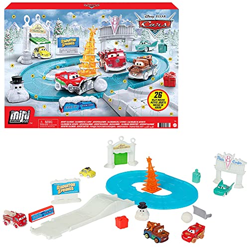 Disney Cars Toys Minis Advent Calendar Playset, One a Day Storytelling Racecar Accessories Surprises, for Kids Age 3 Years and Older