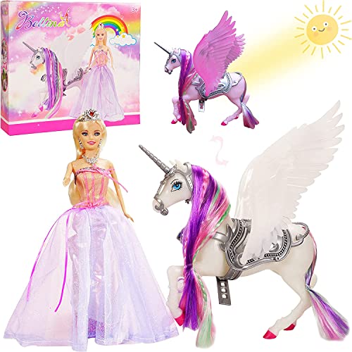 Color Change Unicorn and Fairy Tale Princess Doll, W/ Mane Brush, Girls' Unicorn Doll Toys Gifts, Presents for Girl Kids Aged 3+ Color Changing White Unicorn