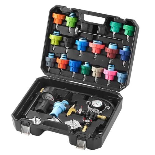VEVOR 28 pcs Universal Radiator Pressure Tester Kit, Coolant Pressure Tester Kit with Manual Pump and Color-Coded Test Caps, Coolant Vacuum Refill kit for Cars Motorcycles Trucks Cooling System
