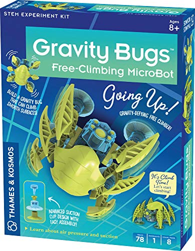 Thames Kosmos Gravity Bugs Free-Climbing MicroBot Build a Robotic Wall-Crawling Bug Explore STEM Lessons in Air Pressure, Suction Hands-on Physics Engineering Construction Kit, Blue