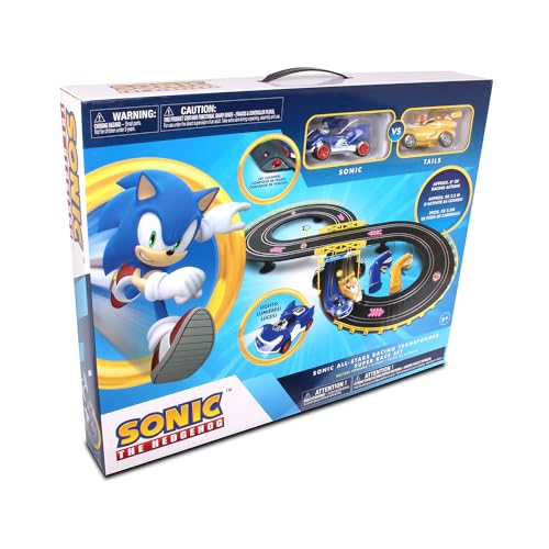 NKOK Sonic Tails RC Slot Car Set Race Set Vehicle, Black, Cars Rase on Figure-8 Track, Features a Lap Counter, Perfect Item for Kids, Ages 5 and up