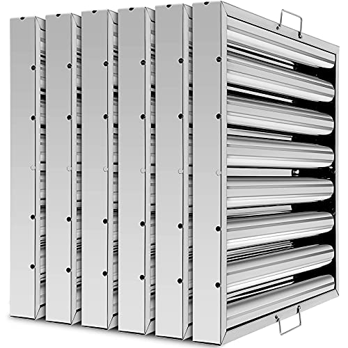 Hood Filters 19.5W x 19.5H Inch, 430 Stainless Steel 7 Grooves Commercial Baffle Grease Filter, Range Hood Filter for Grease Rated Commercial Kitchen Exhaust Hoods Pack of 6