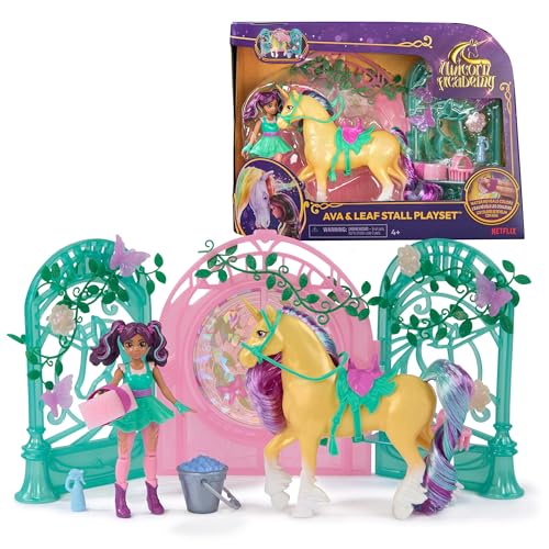 Unicorn Academy, Ava Doll Color-Change Leaf Unicorn Stall Playset with 15 Accessories, Dolls Unicorn Toys for Girls Ages 4 and up