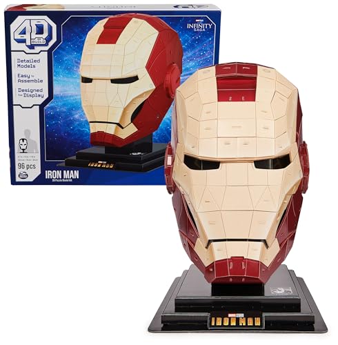 4D Build, Marvel Iron Man 3D Puzzle Model Kit with Stand 96 Pcs Iron Man Helmet Desk Decor Building Toys 3D Puzzles for Adults Teens 12+