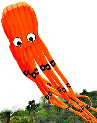 7M Large Octopus Paul Parafoil Kite Orange with Handle String by LW