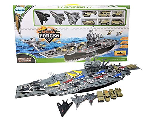 33 Inch Aircraft Carrier with Soldiers Jets Military Vehicles 18 Fighter Jets