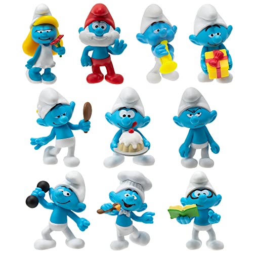 The Smurfs 40TH Anniversary Classic Figure 10 Pack - Features 2-Inch Smurfette, Grouchy, Greedy, Papa Smurf, Brainy, Hefty, Vanity, Harmony, Jokey, Chef - Authentic Details