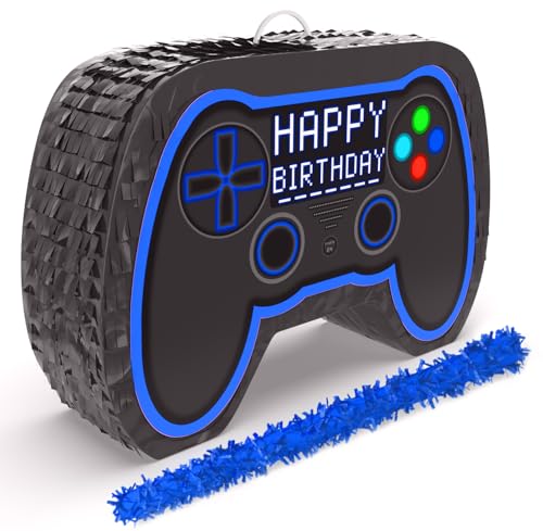 Blue Video Game Controller Piata Small Stick Included 17x11x 3 Perfect for Birthday Gamer Parties, Party Decor, Gaming theme parties and other Decorations - By Jergrim