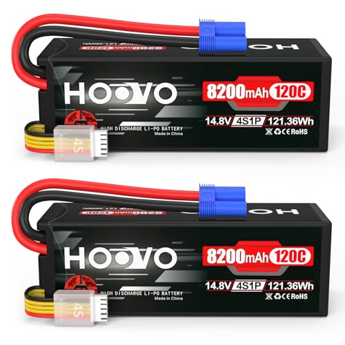 HOOVO 4S 14.8V LiPo Battery 8200mAh 120C RC Battery Pack Compatible with Arrma Losi DBXL-E RC Buggy Truggy Car Truck Boat2 Pack