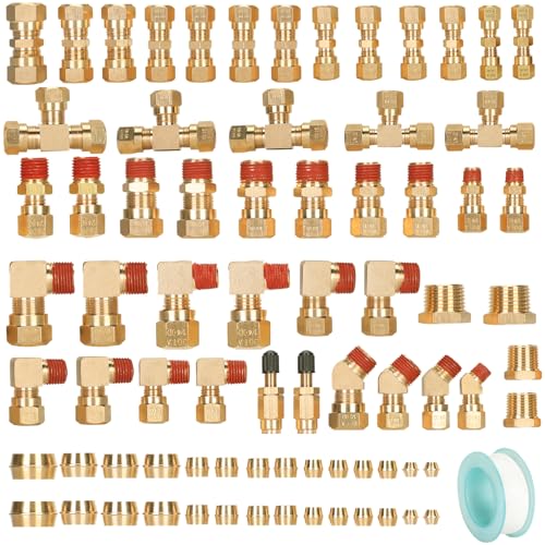 74Pcs DOT Air Brake Line Fittings Assortment,1/8",1/4",3/8",1/2",5/8" Brass Air Line Fittings for Quick Disconnection and Push-in of Tubing,Suitable for Air Lines Brake Systems,DOT Air fitting