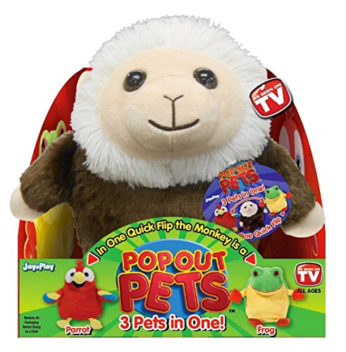 Pop Out Pets Rain Forest, Reversible Plush Toy, Get 3 Stuffed Animals in One - Parrot, Frog Monkey, 8 in.