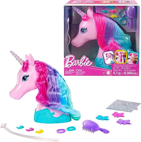 Barbie Doll Toys, Unicorn Styling Head with Colorful Mane of Fantasy Hair, Styling Accessories Shimmer Stickers