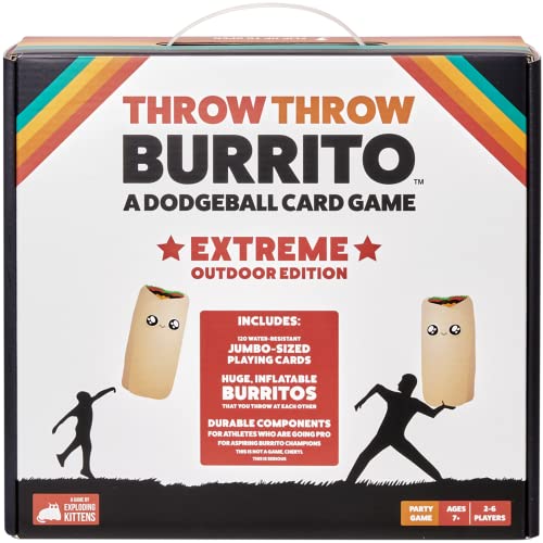 Exploding Kittens Presents Throw Throw Burrito Extreme Outdoor Edition - An Outdoor Dodgeball Card Game - Family Party Card Games for Adults, Teens Kids 7+ - 120 Cards 2 Huge Inflatable Burritos