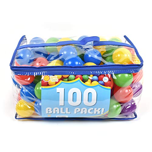 Sunny Days Entertainment 100 Count Multi Colored Play Balls Phthalate and BPA Free Non-Toxic Crush Proof Plastic Ball Pack - Balls for Toddler Ball Pit in Reusable Storage Bag with Zipper