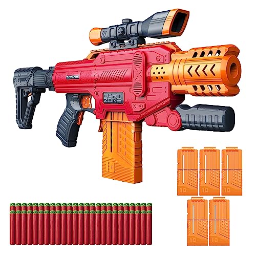 DART ZONE Spectrum Semi-Auto Foam Dart Blaster NERF Dart Compatible Motorized Foam Dart Gun Soft Bullet Toy Gun for Kids 50 Darts 5x10-Round Cartridges AKA Adventure Force Gun 80 ft Range