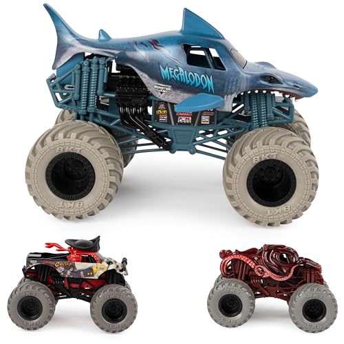 Monster Jam, Into The Deep 3-Pack Die-Cast Monster Trucks, 1:24 Scale Megalodon, 1:64 Scale Pirates Curse Octon8er, Kids Toys for Ages 4-6+