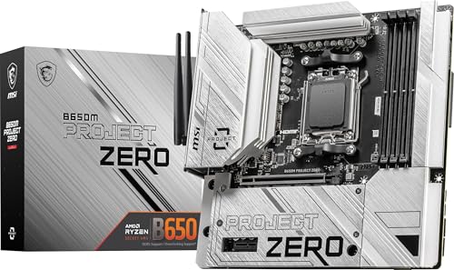 MSI B650M Project Zero Gaming Motherboard AMD Ryzen 9000/8000/7000 Series Processors, AM5, DDR5, PCIe 4.0, M.2 Slots, SATA 6Gb/s, USB 3.2 Gen 2, HDMI/DP, Wi-Fi 6E, Bluetooth 5.3, 2.5Gbps LAN, mATX