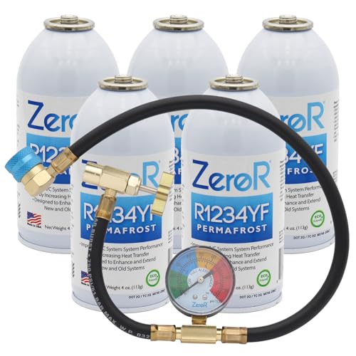 ZeroR Permafrost for R1234YF AC Systems Performance Booster 5 Cans + 24" HD Can Tap Gauge