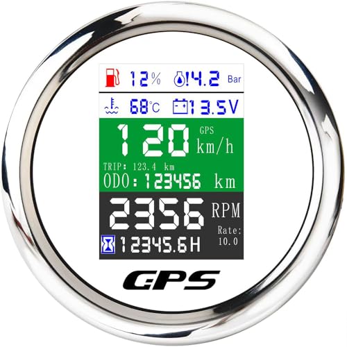 ELING 6-in-1 Multi-Functional Adjustable GPS Speedometer Tachometer Voltmeter Oil Pressure Fuel Level Water Temp Gauge 9-32V 85mm WS