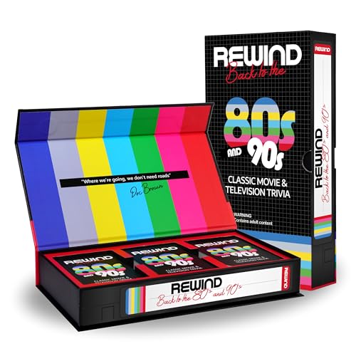 Mojo Games, Rewind - Back to The 80's and 90's Movie and TV Trivia - Nostalgic Pop Culture Card Game for Family and Friends Game Night Movie TV Trivia