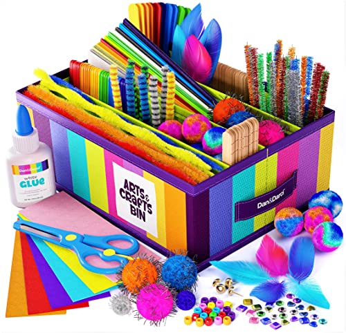 DanDarci Arts Crafts Supplies Kit for Kids and Toddlers - with Storage Bin - Kid Toddler Art Craft Set Ages 3, 4, 5, 6, 7 8 Years Old - Crafting Materials Box Kits for School or Gift