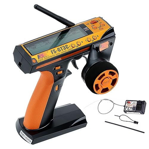 Flysky FS-GT3C RC Transmitter with FS-GR3E Receiver, 2.4GHz 3 Channel LCD Remote Controller and Receiver for RC Car Boat Orange