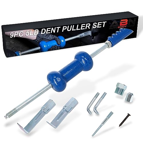 ABN Auto Slide Hammer 9-Piece Set, 5lb Pound Puller Kit for Small Hail Dent Removal on Car Body