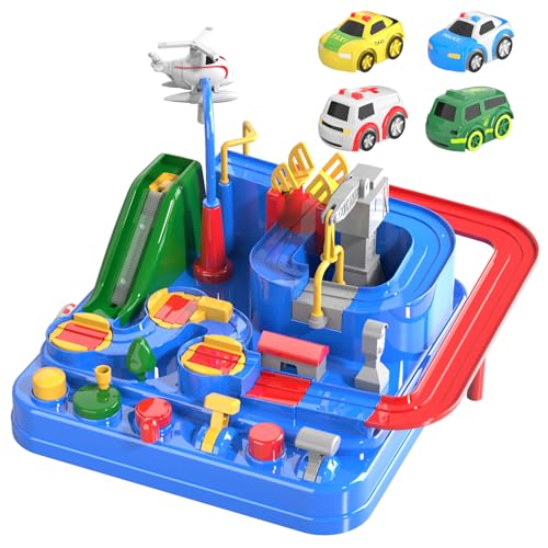 Lucky Doug Toddler Toys for 3 4 5 6 Year Old Boys, Race Car Tracks Toys for Boys, Car Rescue Adventure Preschool Educational Toys
