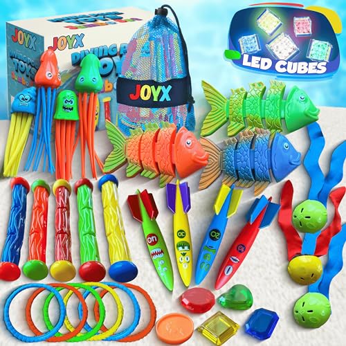35 Pcs Pool Toys Set with LED Pool Light Cubes Water Toys Swim Learning Diving Skill Development for Kids